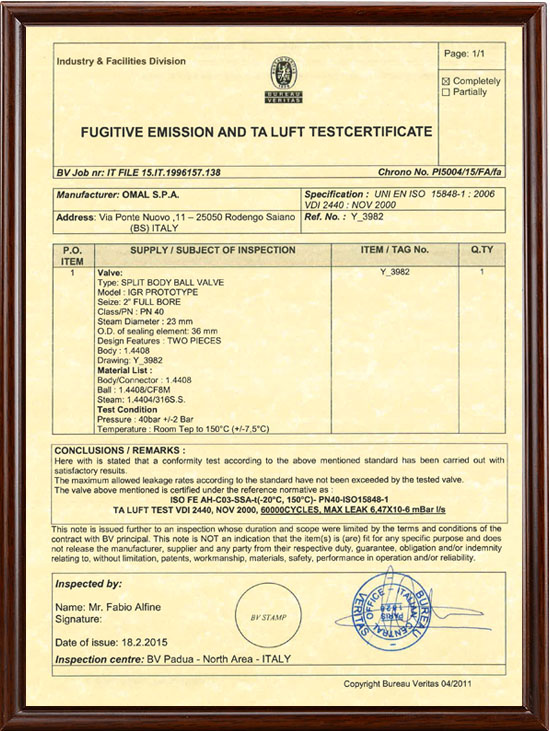 BV TA-LUFT CERTIFICATE PRO-CHEMIE 60